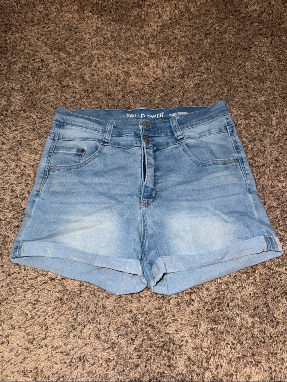 Wallflower Light Wash Denim Rolled-Hem Shorts